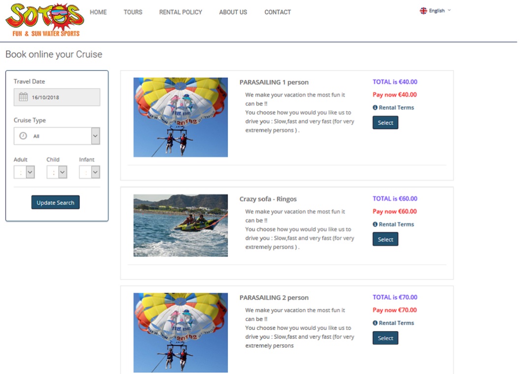 Σύστημα Ηλεκτρονικών Κρατήσεων για Θαλάσσια Σπορ Watersports , Ski, Windsurfing
