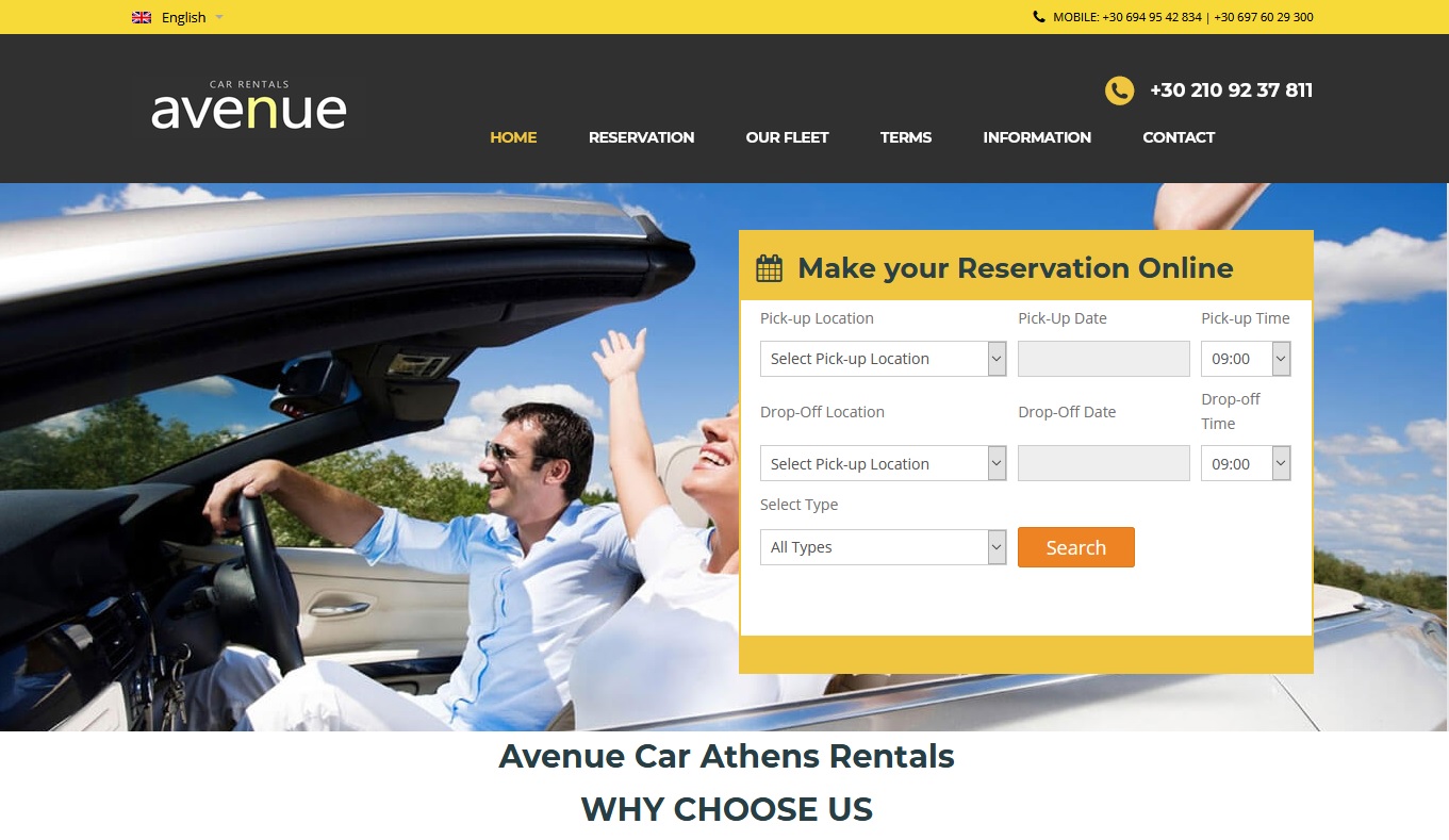Avenue Athens Rent a car - Κατασκευή Ιστοσελίδας για ενοικιαζόμενα αυτοκίνητα