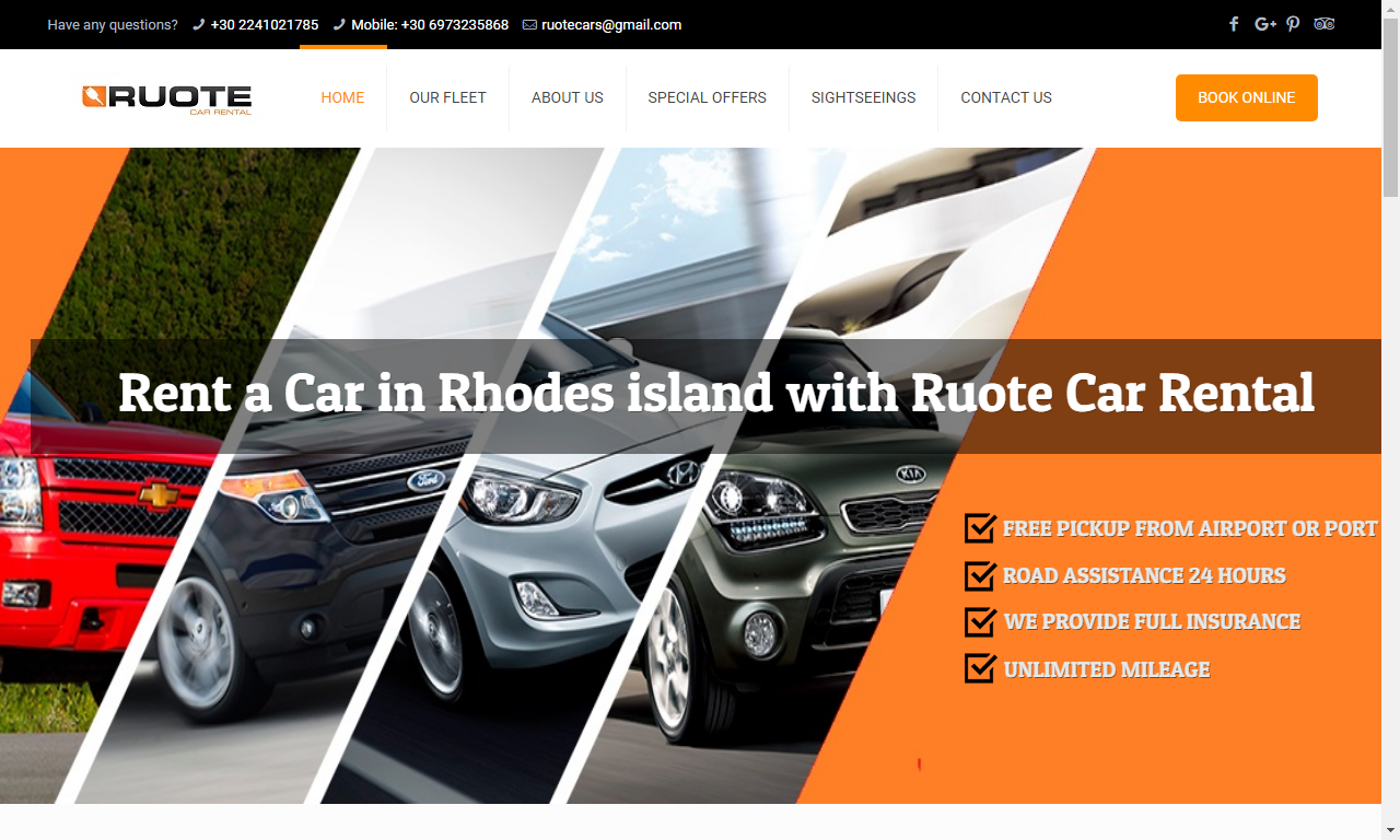 Ruote Rent a car - Κατασκευή Ιστοσελίδας για ενοικιαζόμενα αυτοκίνητα