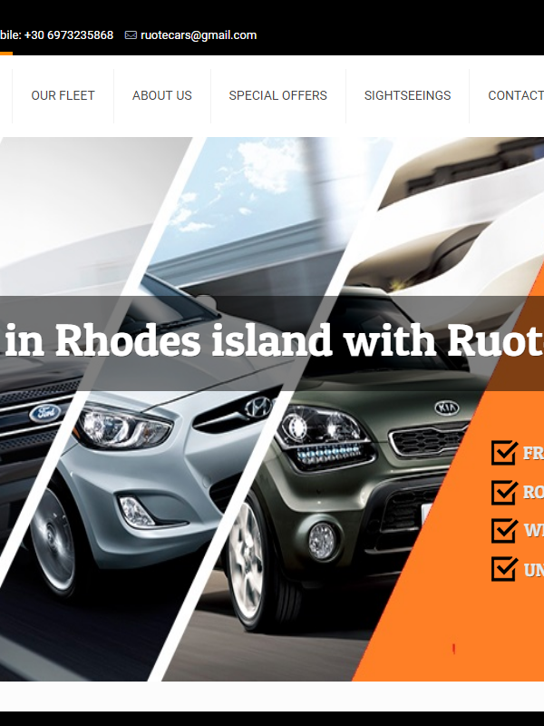 Ruote Rent a car - Κατασκευή Ιστοσελίδας για ενοικιαζόμενα αυτοκίνητα