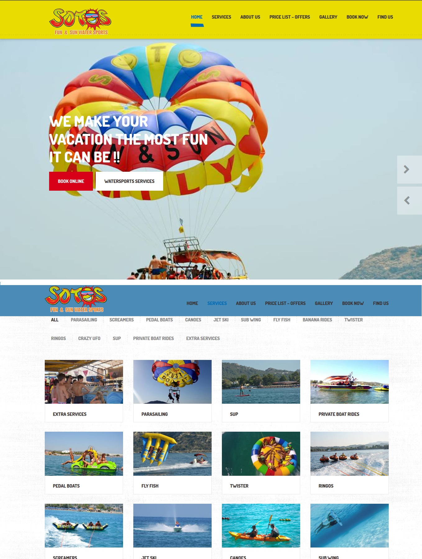 Κατασκευη ιστοσελιδας για θαλασσια σπορ του Sotos watersports